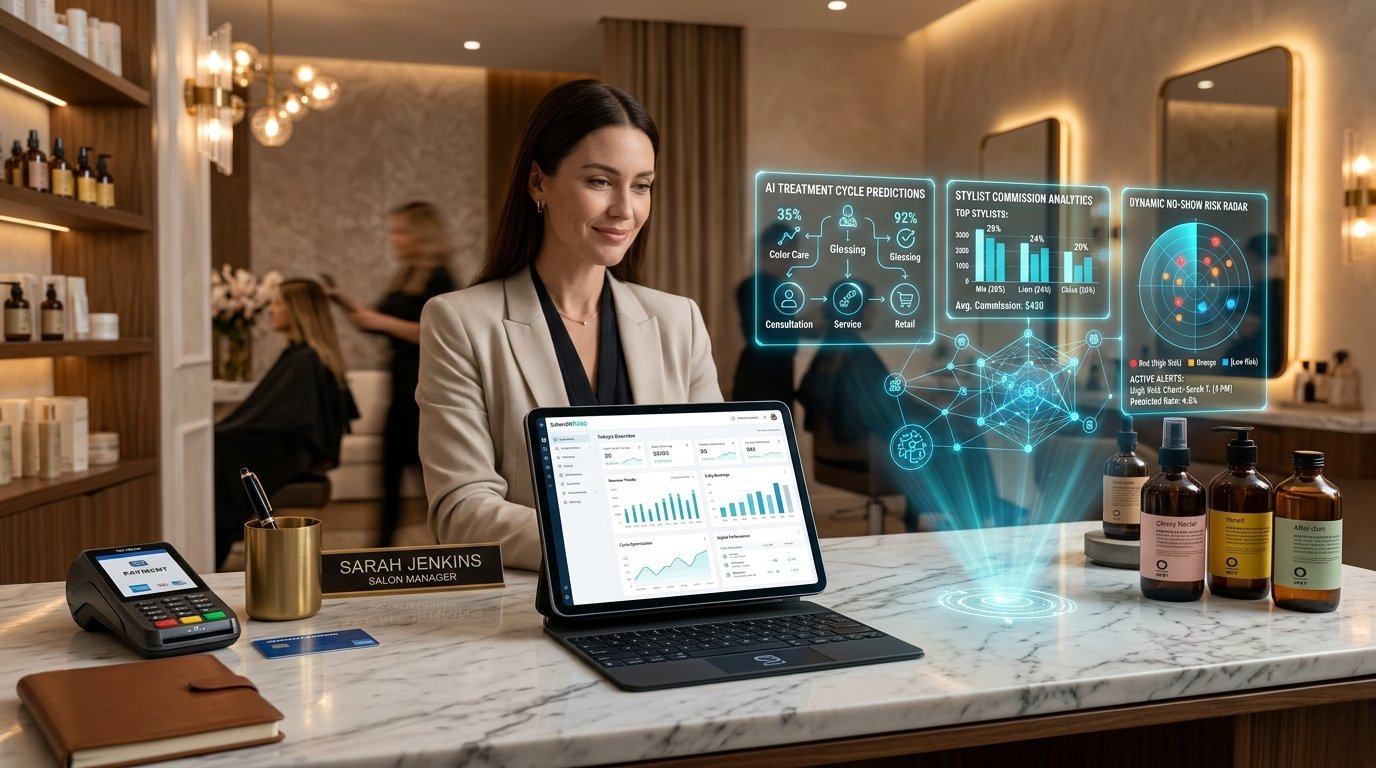 SalonERP360 AI Assistant & Predictive Intelligence Holographic Console