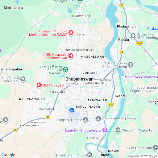 Top-down architectural map view showing the technology and urban corridor of Bhubaneswar Odisha